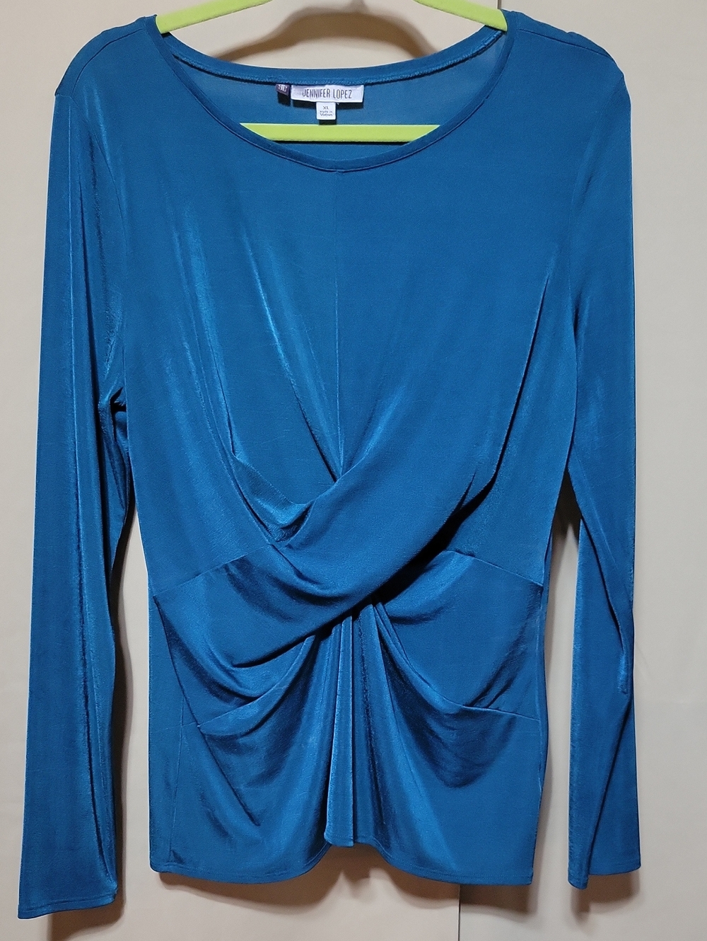 Jennifer Lopez Teal Twist-Front Long Sleeve Top